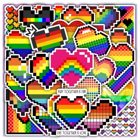 Lgbtq+ Pride Heart Pixel Sticker Set