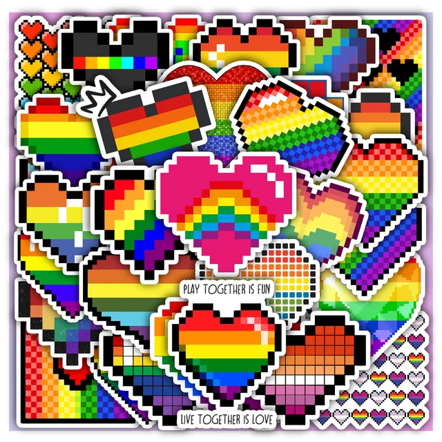 Lgbtq+ Pride Heart Pixel Sticker Set